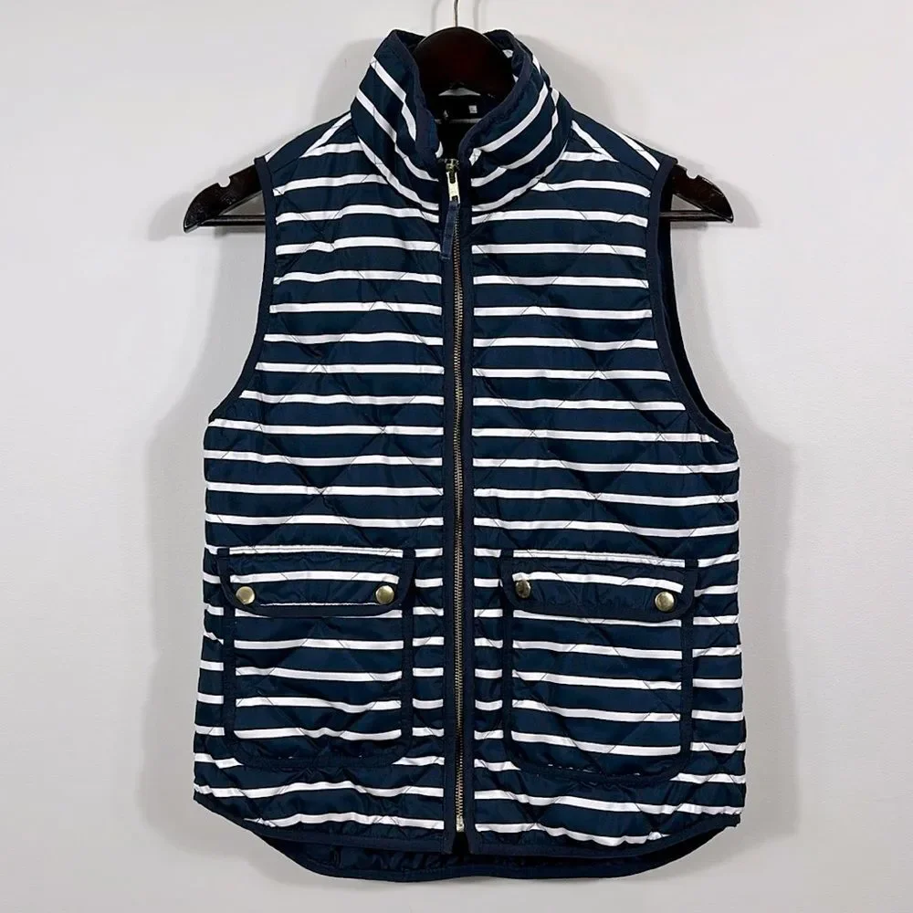 J. Crew Blue Navy White Down Puffer Nautical Vest Women XS